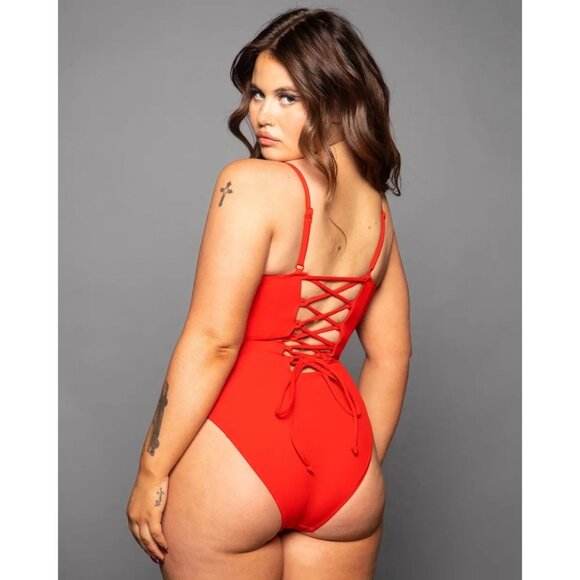 NWOT TA3 Lacey One Piece Swimsuit in Red, SMALL Regular/Long - Picture 1 of 9